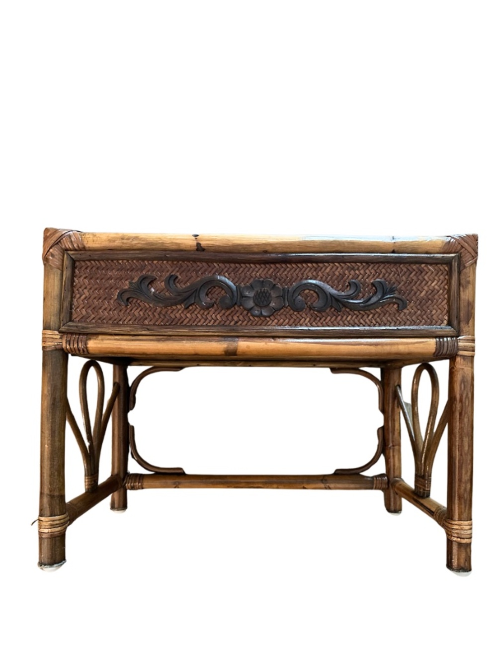 Bamboo Rattan Vintage Planter Stand Woven Wicker Boho Tropical Floral 21"
